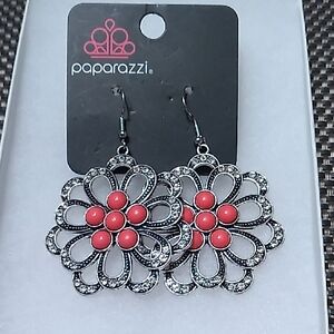 Paparazzi Silver and Pink Flower Earrings